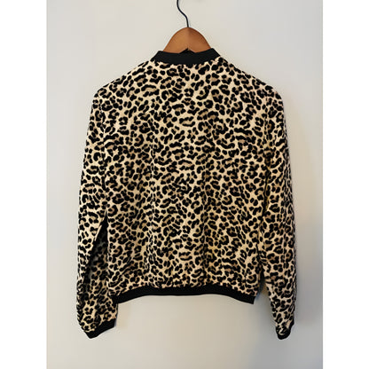 Stylish Leopard-Printed Velvet Zipper Bomber Jacket