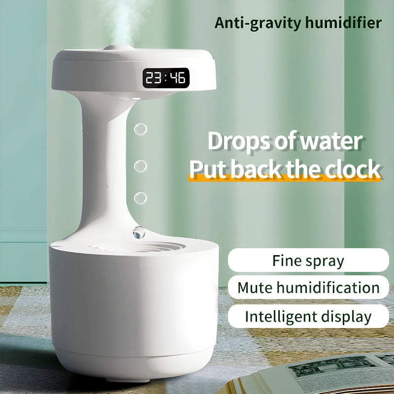 Anti-Gravity Cool Mist Humidifier With Clock & Aroma Diffuser For Office And Bedroom