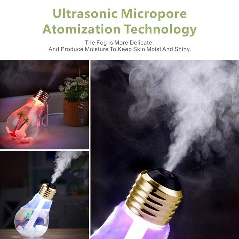 Bulb Essential Oil Humidifier Ultrasonic Diffuser LED Night Light Air Freshener