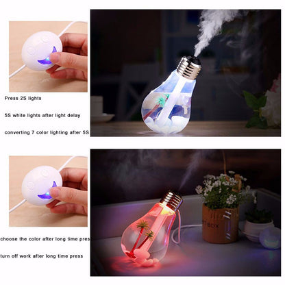 Bulb Essential Oil Humidifier Ultrasonic Diffuser LED Night Light Air Freshener