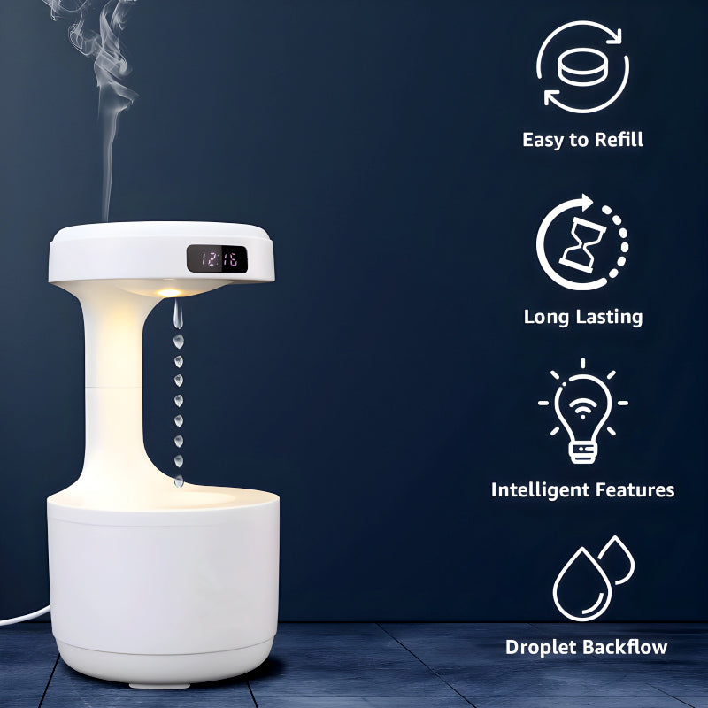 Anti-Gravity Cool Mist Humidifier With Clock & Aroma Diffuser For Office And Bedroom