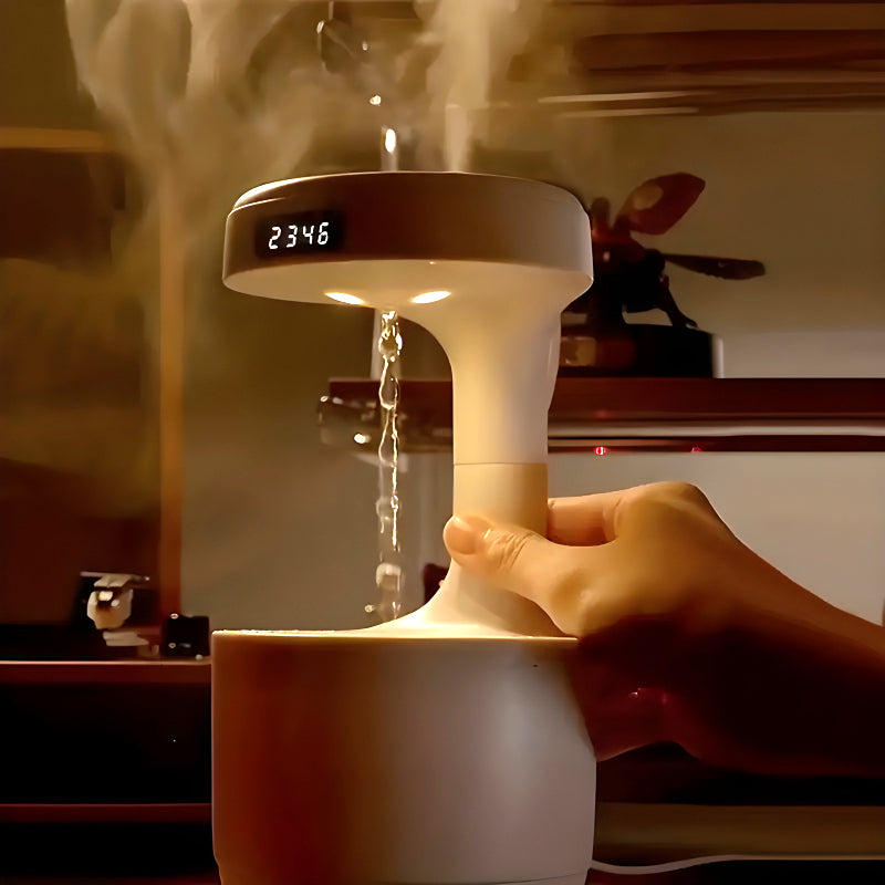 Anti-Gravity Cool Mist Humidifier With Clock & Aroma Diffuser For Office And Bedroom