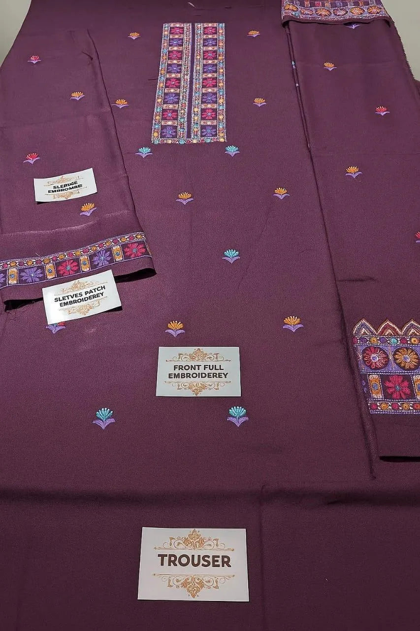 3 Pcs Women's Unstitched Embroidered Suit