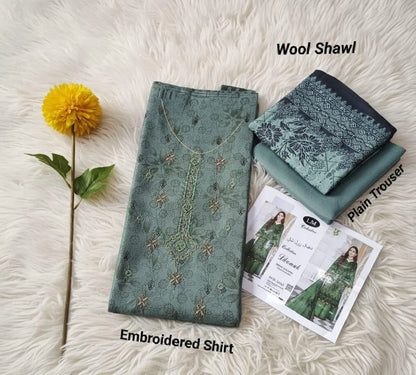 Dhanak Embroidered 3 Pcs Women's Unstitched Suit