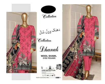 Dhanak Embroidered 3 Pcs Women's Unstitched Suit