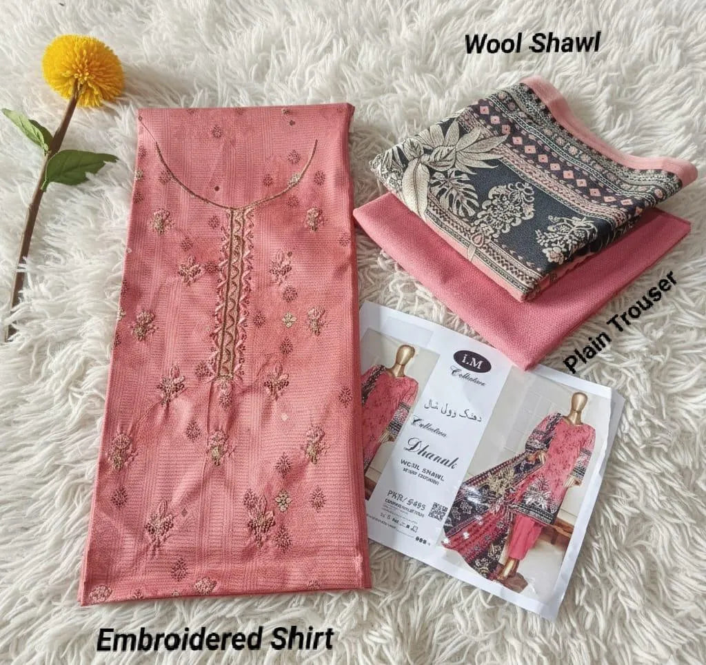 Dhanak Embroidered 3 Pcs Women's Unstitched Suit