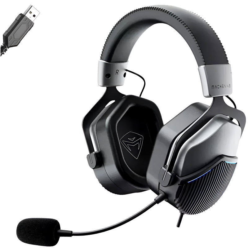 GH601 Machenike 7.1 Surround Sound RGB Gaming Wired USB Headset with Noise-Canceling Microphone, 50mm Drivers, Mute Option, and Software Support