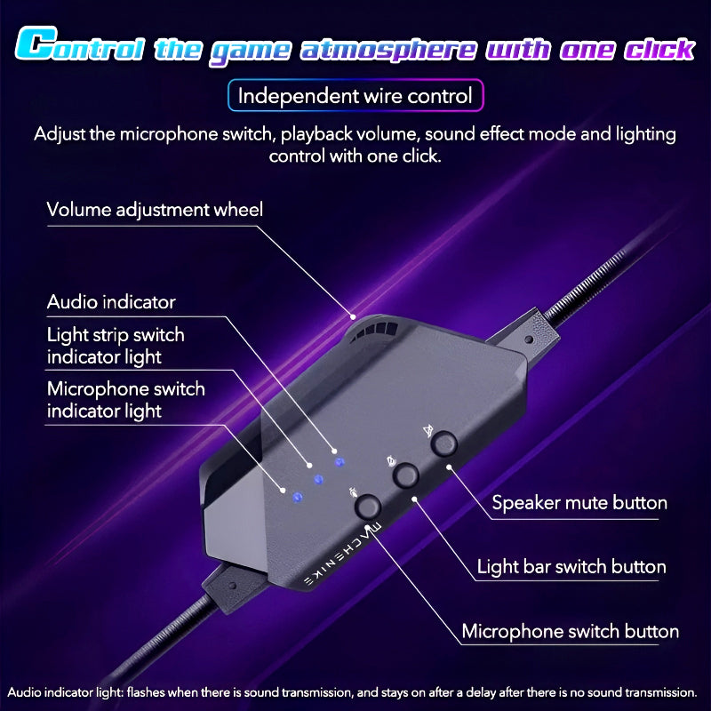 GH601 Machenike 7.1 Surround Sound RGB Gaming Wired USB Headset with Noise-Canceling Microphone, 50mm Drivers, Mute Option, and Software Support