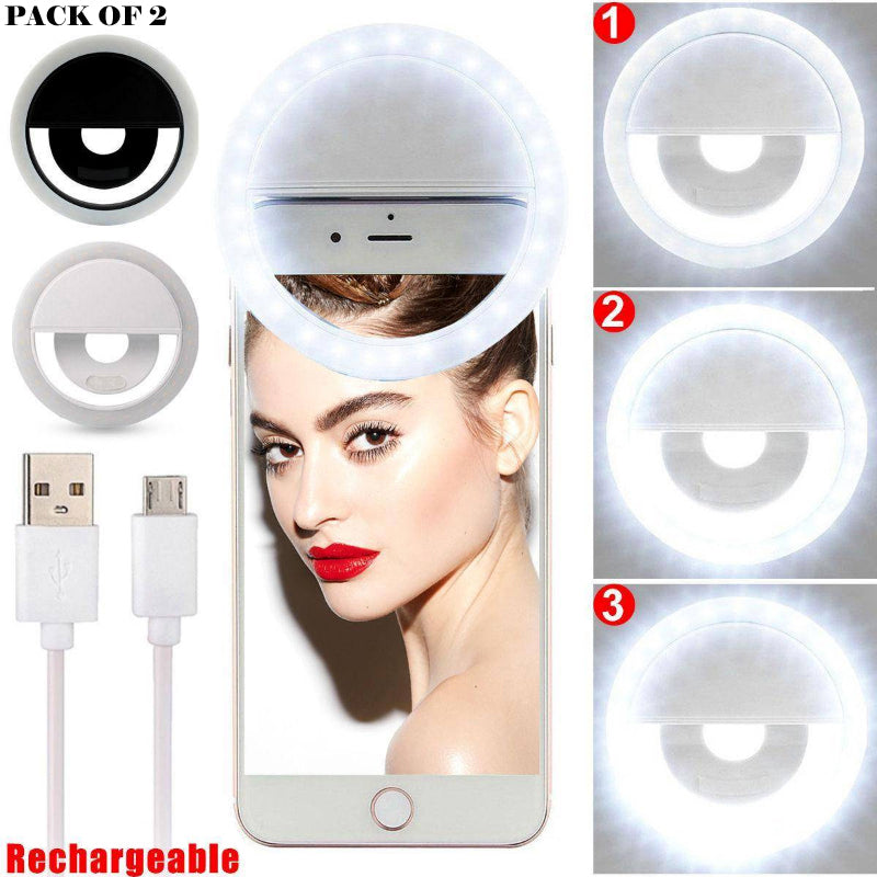 Mini Portable USB Rechargeable Selfie Ring Light With 3 Brightness Levels